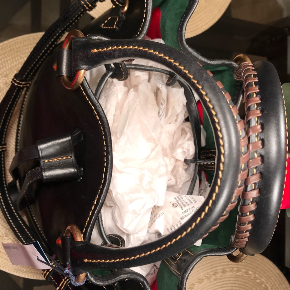 Dooney & Bourke Black Leather Tote with Gold Accents - Picture 3 of 5